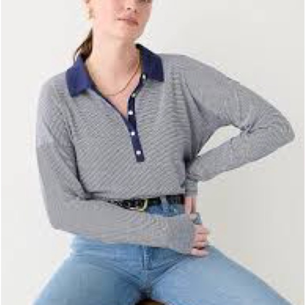 Relaxed long-sleeve stretch linen-blend polo shirt in stripe